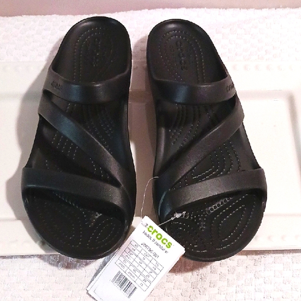 Crocs Iconic Black Comfort Slides 9